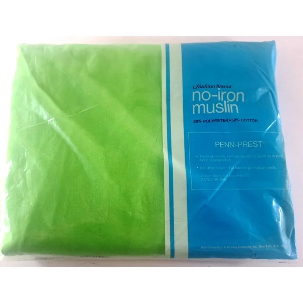 Vintage NEW Fashion Manor Twin Fitted Sheet Muslin Green JC Penney 70s Retro